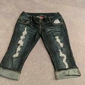 Dark blue jean capri shorts